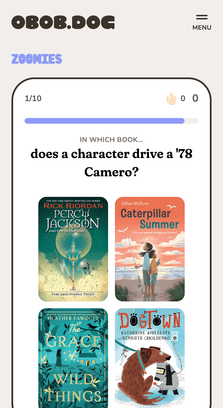 Zoomies on a phone: a question with four covers to pick from and the clock running